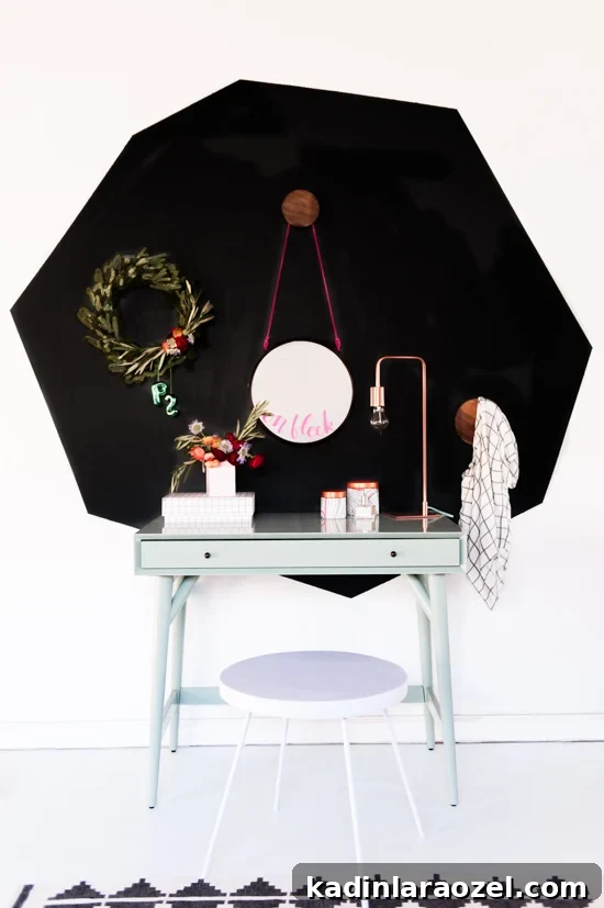 Decorating a Holiday Vanity: Playful Modern Styling Tips 2 A playful modern take on decorating a vanity for the holidays