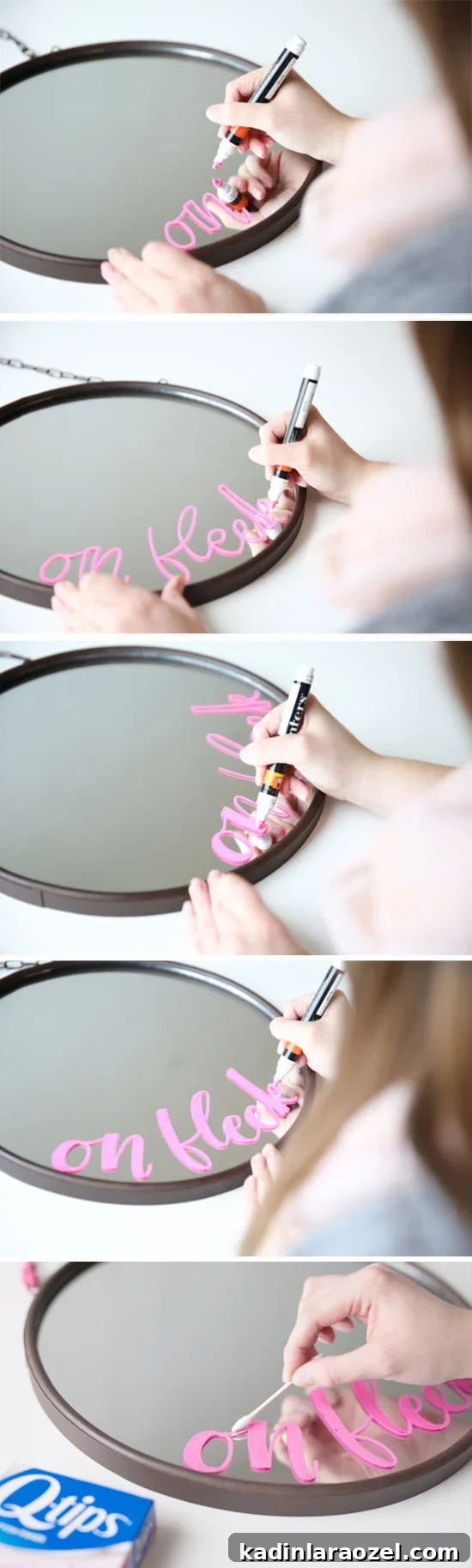 Decorating a Holiday Vanity: Playful Modern Styling Tips 4 DIY Idea // how to create a hand lettered DIY 'ON FLEEK' vanity mirror
