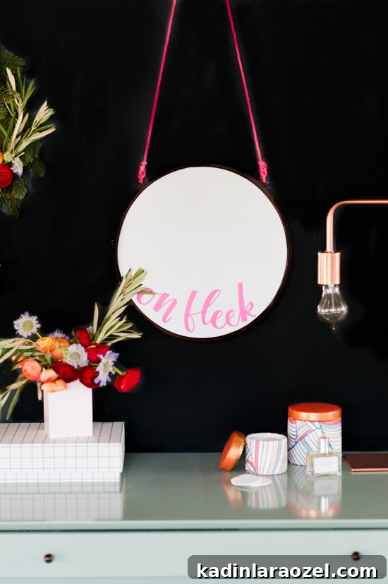 Decorating a Holiday Vanity: Playful Modern Styling Tips 6 A playful modern take on decorating a vanity for the holidays. Including a hand lettered #diy 'ON FLEEK' vanity mirror.