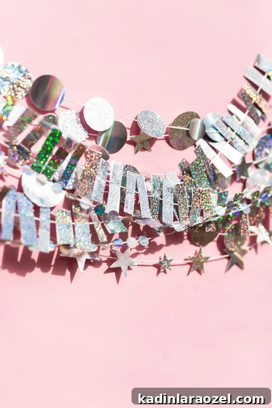 Holographic New Year’s Eve Garland and Photo Booth Backdrop DIY 2 Holographic New Year's Eve Garland DIY and Photo Booth Backdrop