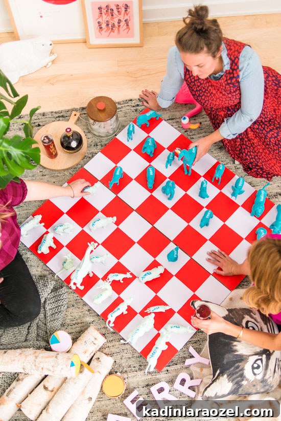Host Holiday Fun with a Giant DIY Chess Set Tutorial 10 Make this giant DIY chess set for the holidays and beyond (great gift for kids too). Click through for the step by step photo tutorial.