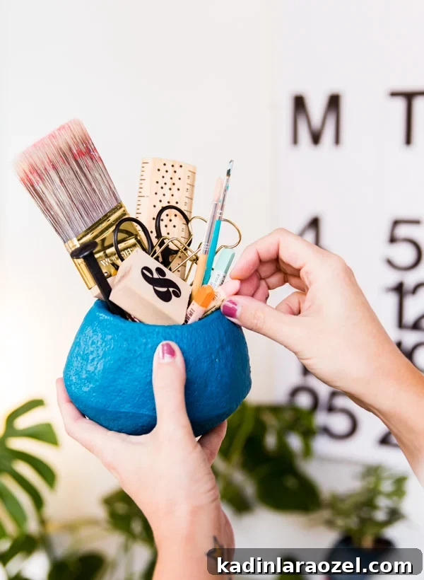 15 Minute DIY Idea // Faux Stoneware Office Organization Using an Unlikely Material