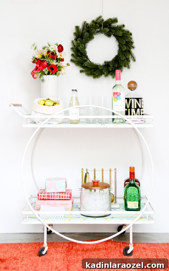 Holiday Bar Cart Styling Ideas and DIY Makeover Guide 9 A mid-century bar cart makeover + styling a bar cart for the holidays
