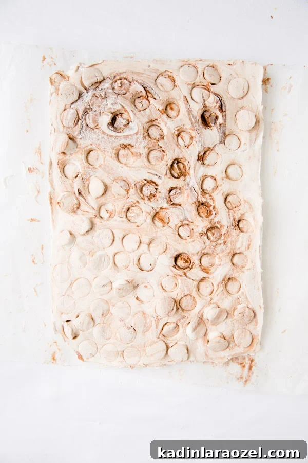Marbled Nutella marshmallows on white sheet