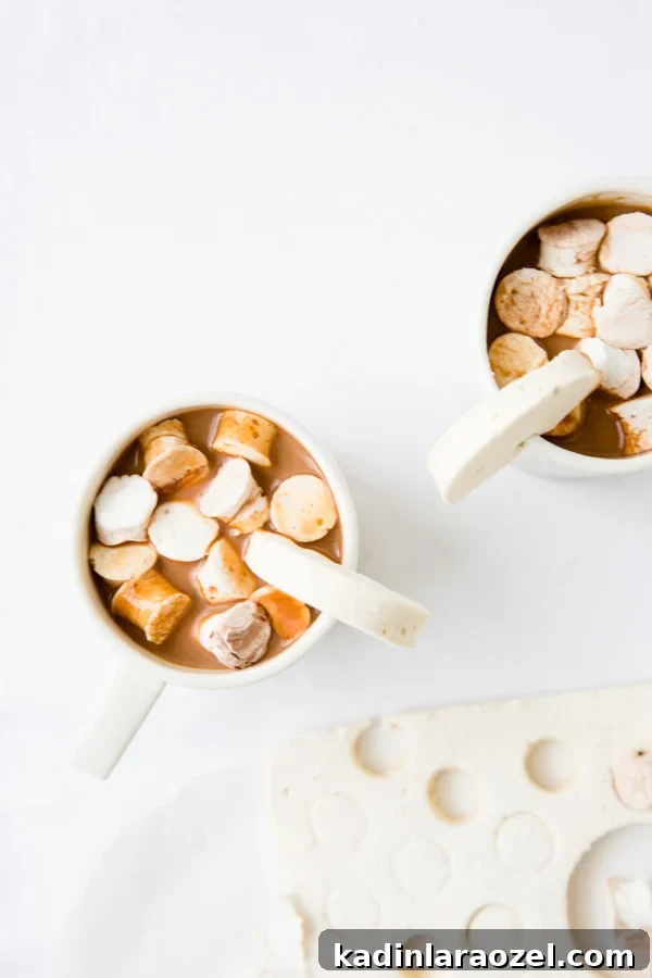 Nutella marshmallows in winter hot chocolates.