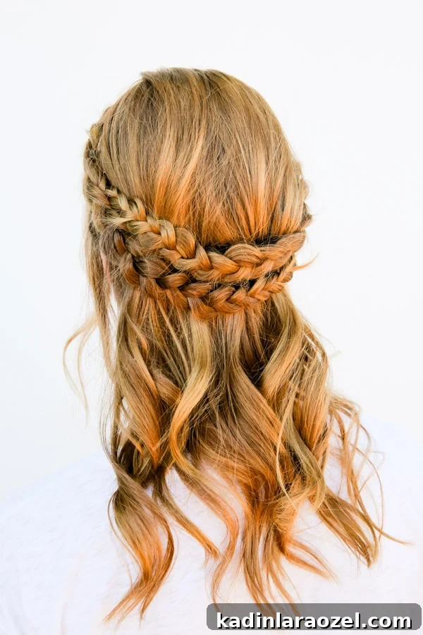 Quick Half-Halo Braid Tutorial: Style It in 10 Minutes 4 Blonde woman with hair half up, half down with braids.