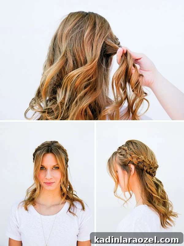 Quick Half-Halo Braid Tutorial: Style It in 10 Minutes 5 Steps for how to recreate a halo braid.
