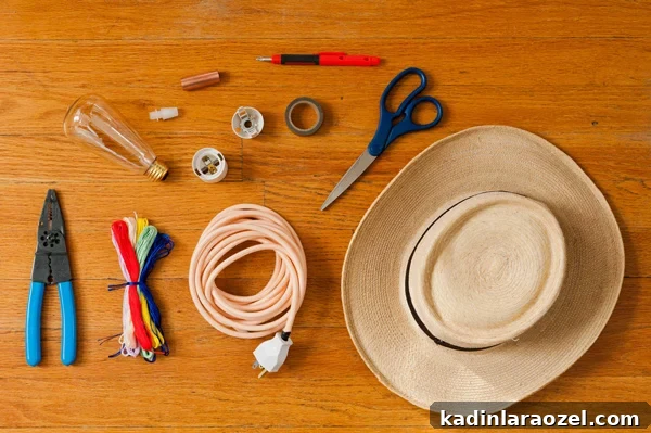 Supplies fro DIY hat pendant light