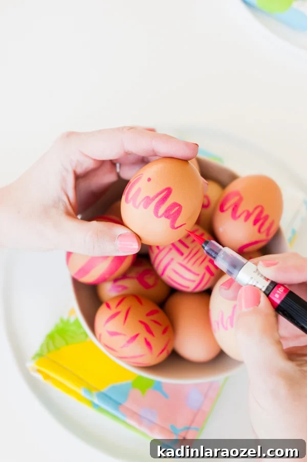 Turn Vintage Pillowcases into Napkins in Minutes + DIY Easter Place Cards 6 Hand lettered place card eggs for Easter