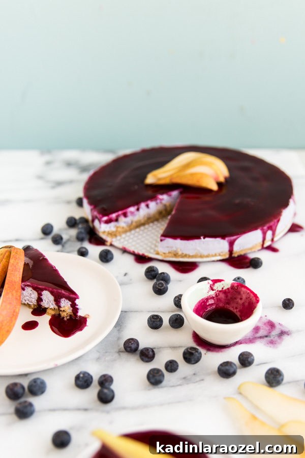 Recipe for Homemade Cheesecake with Riesling Blueberry Pear Glaze