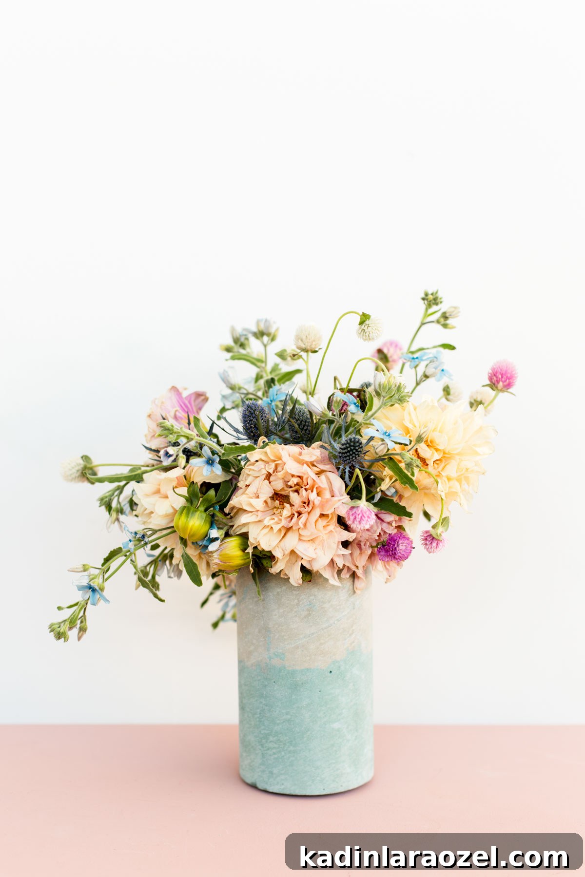 Coloring Concrete: Step-by-Step Guide to Make a Stylish Concrete Vase 8 Concrete vase with dahlias and wildflower floral arrangement inside