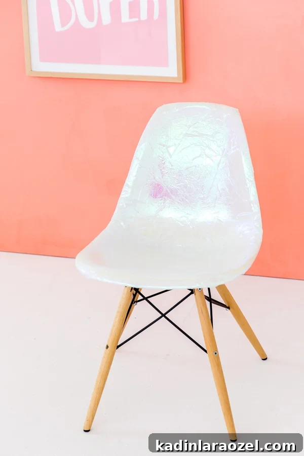 From Dumpster Find to DIY Holographic Accent Chair: Step-by-Step Guide 8 Finished holographic DIY chair