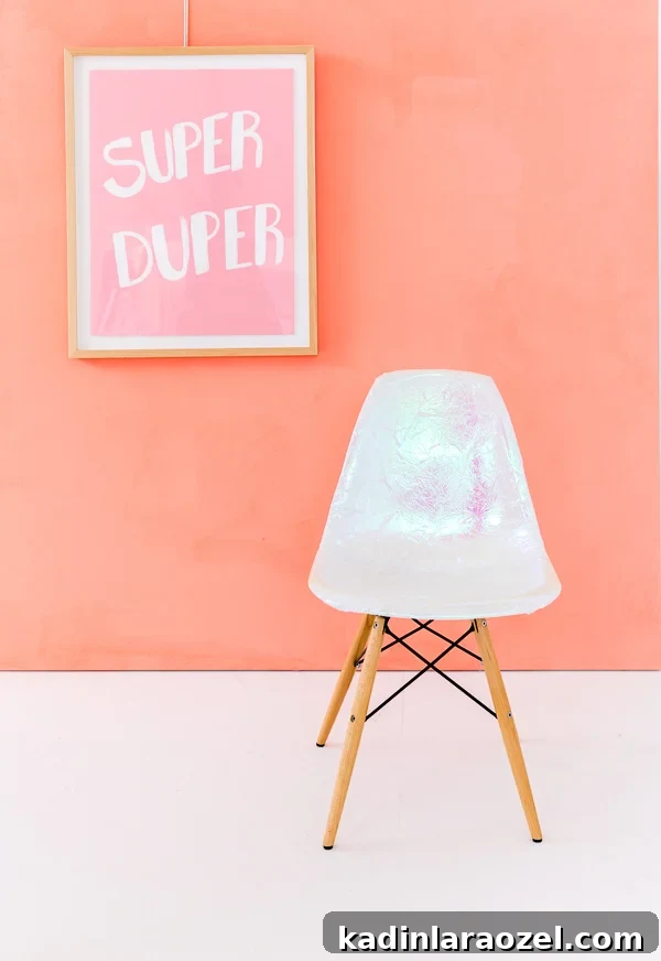 From Dumpster Find to DIY Holographic Accent Chair: Step-by-Step Guide 9 Finished holographic DIY chair side view