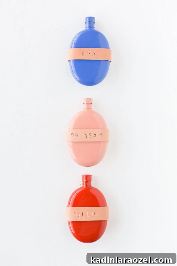 Leather-Wrapped Flask Gift Tutorial for Holiday Entertaining 7 DIY leather wrapped (and stamped) flasks! These would make awesome stocking stuffers and holiday gifts for friends.