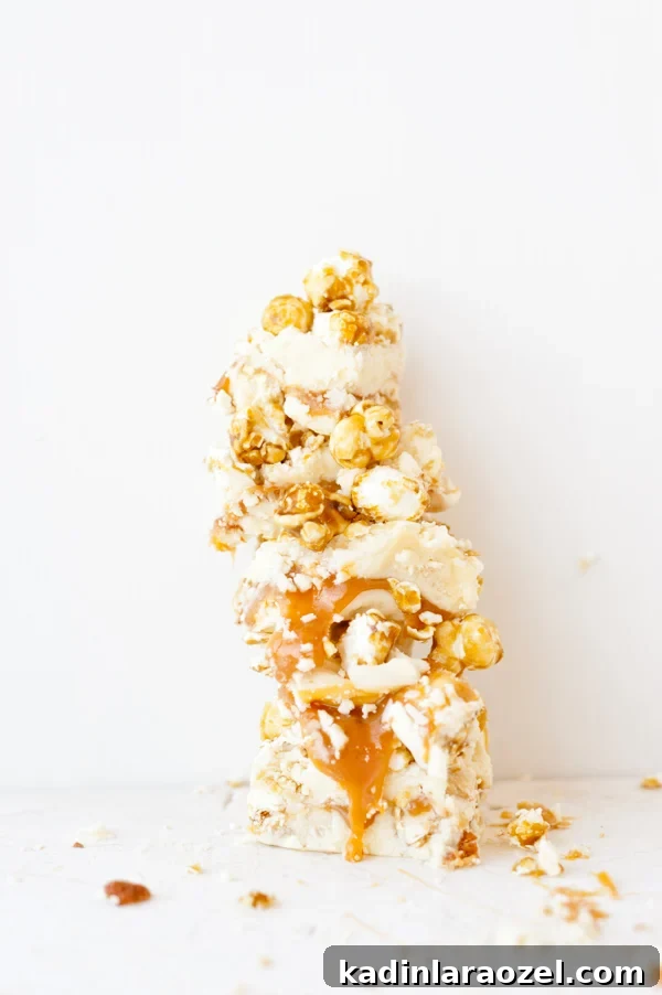Salted Caramel Cracker Jack Fudge Recipe for Movie Night 7 Try this delicious cracker jack fudge recipe with gooey caramel. So good!