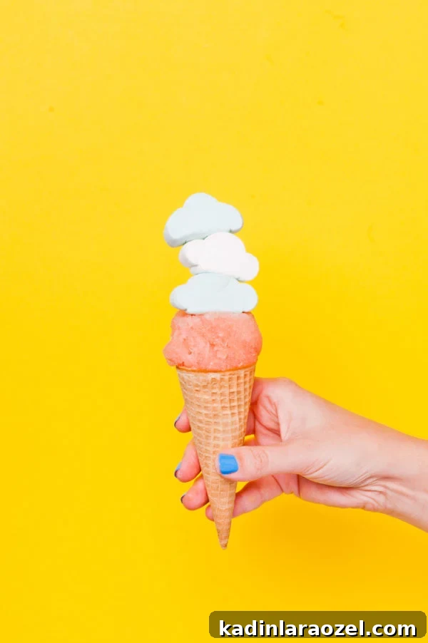 3 Refreshing Vegan Sorbet Recipes + DIY Colorful Sorbet Bar Guide 11 On cloud nine with this grapefruit sorbet in a cone.