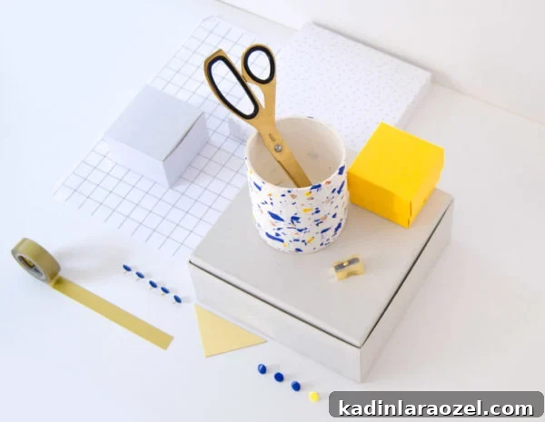 DIY terrazzo clay pencil holder
