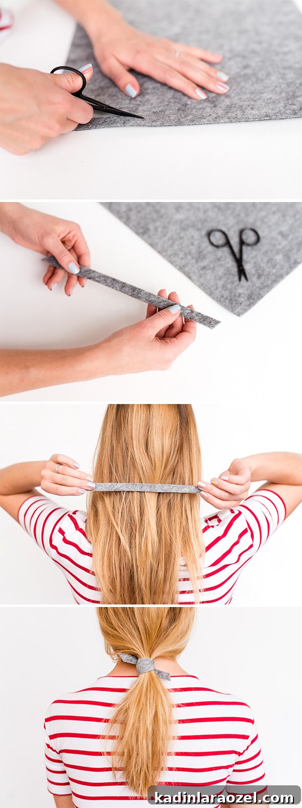 Create a Sleek Ponytail in 3 Minutes Using Felt 4 Low ponytail tutorial showing instructions