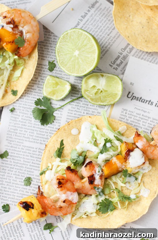 Hello Summer: 24 Irresistible Recipes for Hot Days 4 grilled tropical shrimp kabob tacos