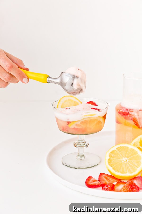 Strawberry lemon sorbet cocktail for summer