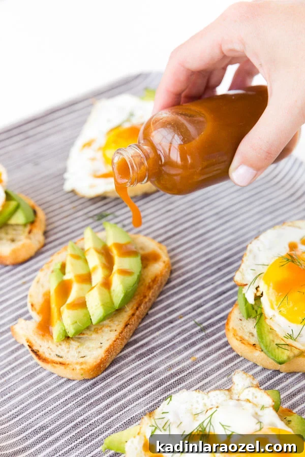 Avocado Toast with Fried Eggs and Signature Homemade Hot Sauce 4 Avocado toast with fried eggs and homemade hot sauce