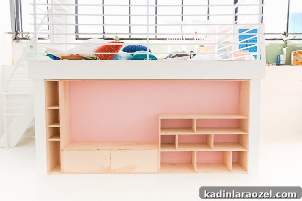 Modern Studio Makeover: DIY Seating and Storage Before & After 11 Slide unit into place