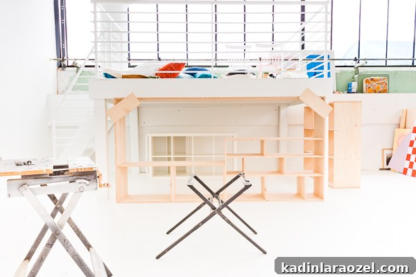 Modern Studio Makeover: DIY Seating and Storage Before & After 8 Framed wood built-in