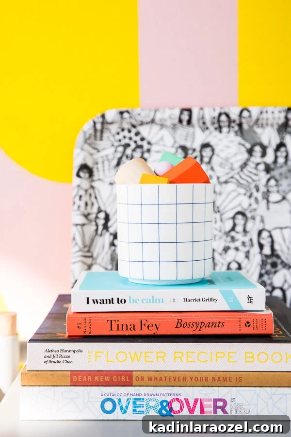 Behind the Scenes: Fruit Stacks, Dirt Spills, Breakfast Tacos & Hopper the Cat 4 Bright colors and stacks of books
