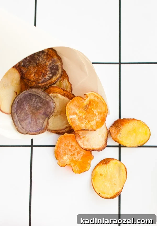 Homemade (baked) potato chips. Click through for the quick and easy recipe.