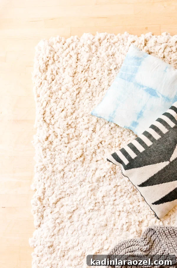 Fluffy cotton rug close-up
