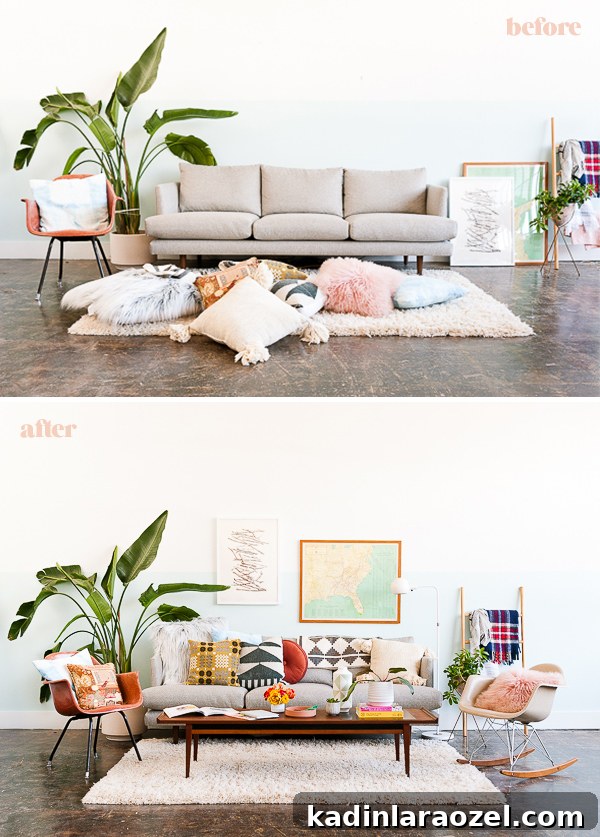 Fall Sofa Styling: Create a Cozy, Seasonal Living Room 3 Before and after sofa styling