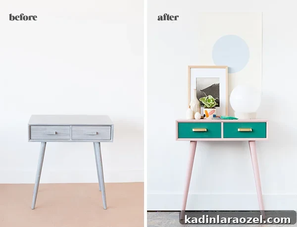 Mid-Century Entryway Table Makeover for Fall Refresh 3 Before and after entryway table makeover for fall