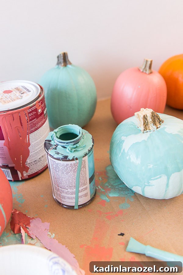 DIY Watercolor No-Carve Pumpkins for Halloween Decorations 3 Watercolor pumpkins DIY