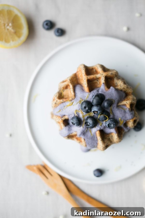lemon poppy seed waffles with blueberry cashew cream