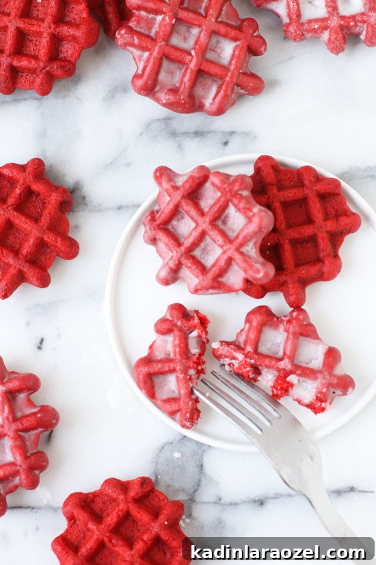 red velvet waffles with donut glaze