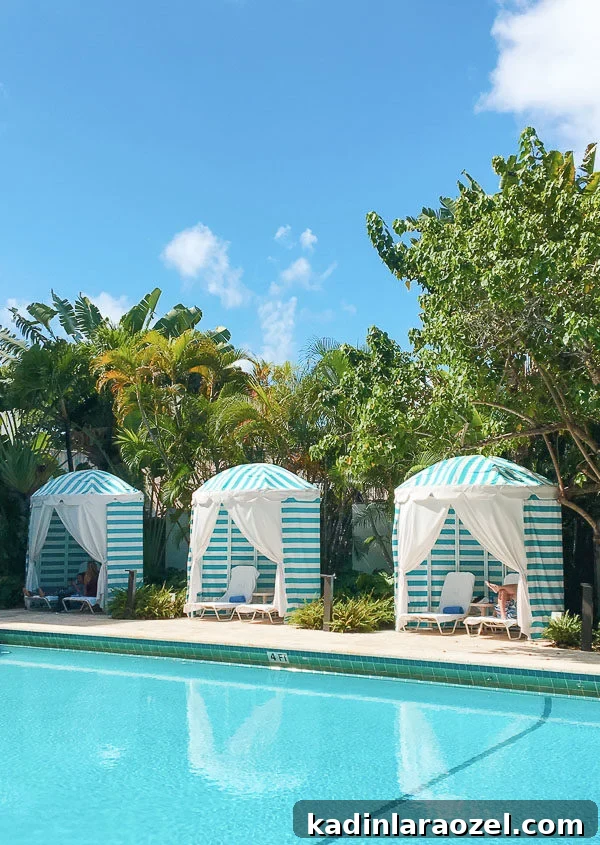 72 Hours in Miami: A 3-Day Itinerary for Food, Beaches & Nightlife 7 Striped turquoise pool cabanas in Miami
