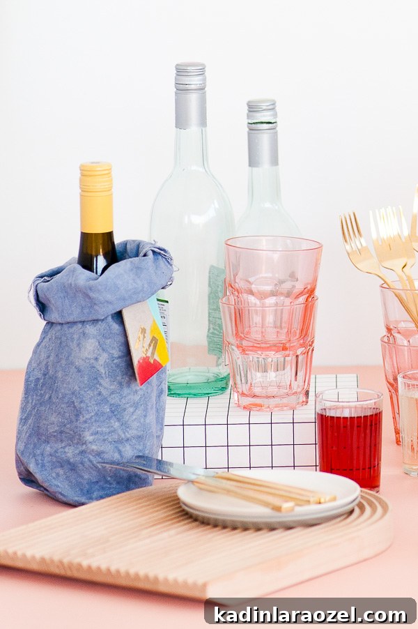 Festive DIY Canvas Wine Bags for Holiday Hostess Gifts 8 Bar cart filled with wine and glassware