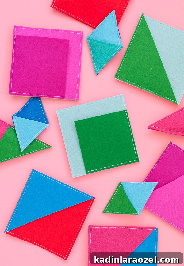 Color-Blocked Felt Gift Pouches: Sewn DIY Wrapping Ideas 4 Color Blocked Gift Wrap: Sewn Felt DIY Pouches for Presents. #diy #tutorial #holiday #christmas #christmaspresents #wrapping #felt #giftwrap #colorblocked #pink #geometric