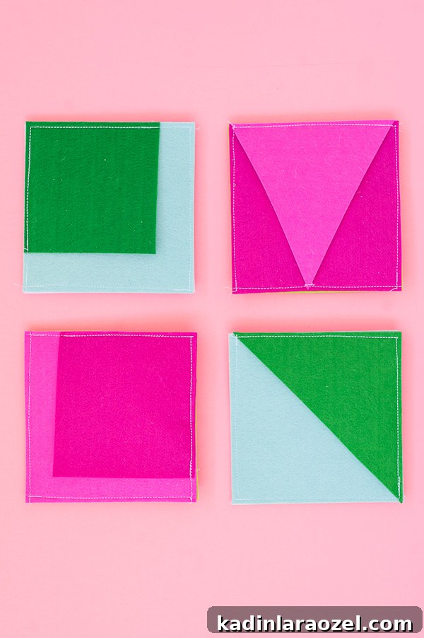 Color-Blocked Felt Gift Pouches: Sewn DIY Wrapping Ideas 6 Color Blocked DIY Gift Wrap. #diy #tutorial #holiday #christmas #christmaspresents #wrapping #felt #giftwrap #colorblocked #pink #geometric