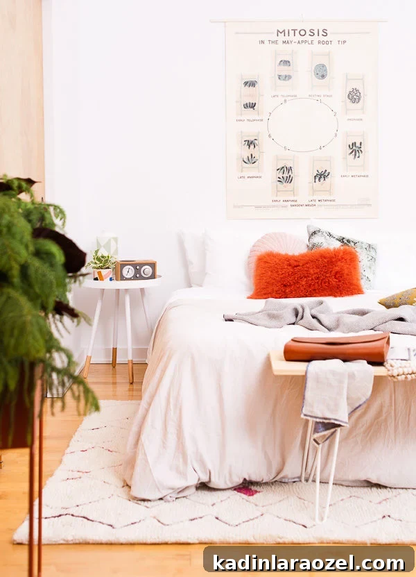 A modern eclectic guest bedroom reveal, with affordable furniture pieces and DIY ideas.