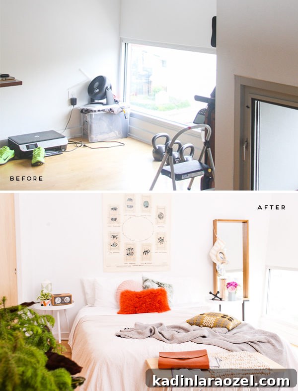 A modern eclectic guest bedroom reveal, with affordable furniture pieces and DIY ideas.