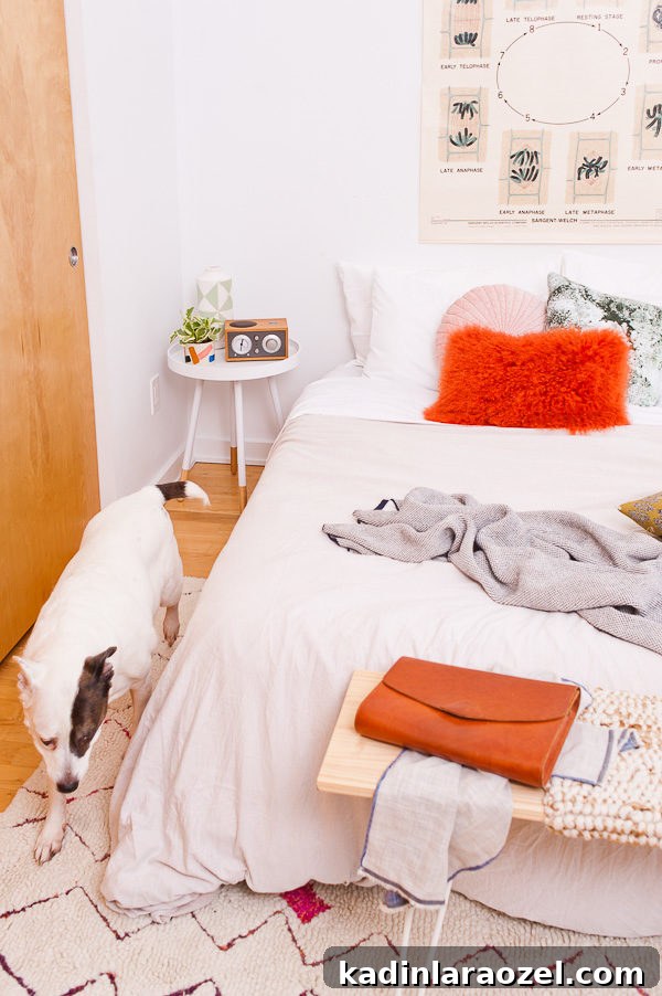 A modern eclectic guest bedroom reveal, with affordable furniture pieces and DIY ideas.