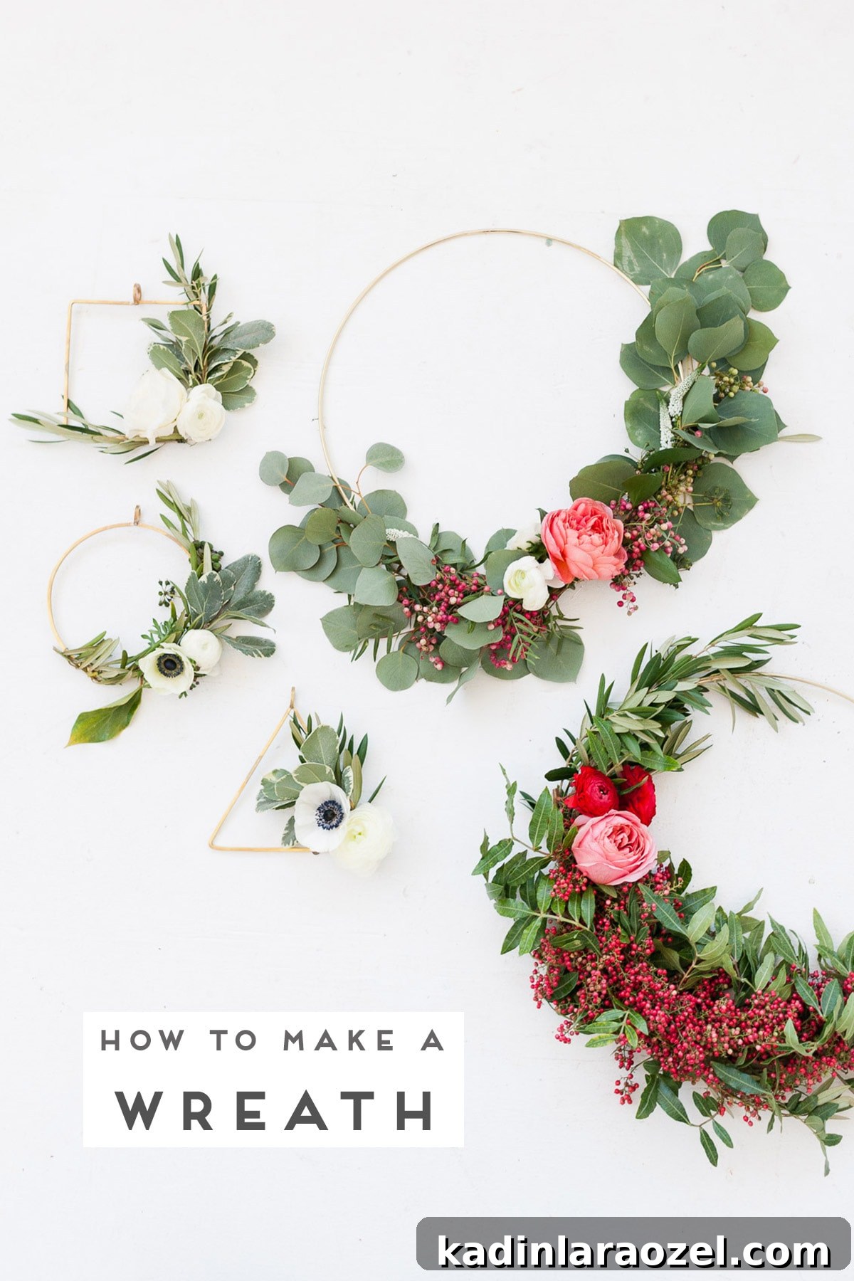 Create an Asymmetrical Wreath: Step-by-Step Design Guide 12 Various holiday wreaths in different asymmetrical designs, with fresh florals