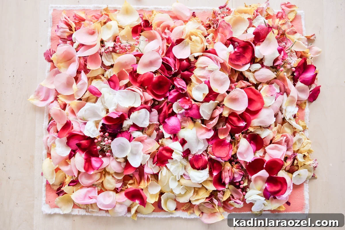 How to Dry Rose Petals and Make Rose Petal Bath Salts 4 colorful rose petals laid out on a canvas mat, ready to be dried