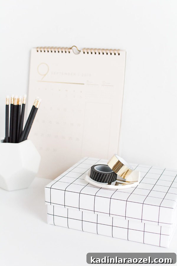49 Clever DIY Home Organization Ideas to Maximize Space 18 Decorative storage boxes made from black and white grid wallpaper
