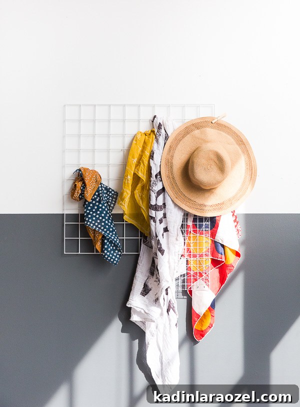 49 Clever DIY Home Organization Ideas to Maximize Space 42 A grid wall storage rack on a color blocked wall.