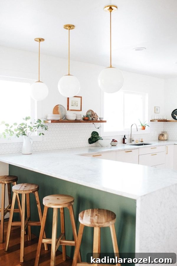 Contrasting paint underneath the kitchen island