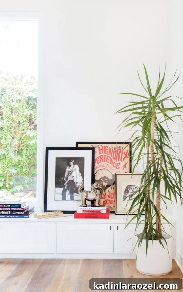 Plants and prints in a light and bright modern home
