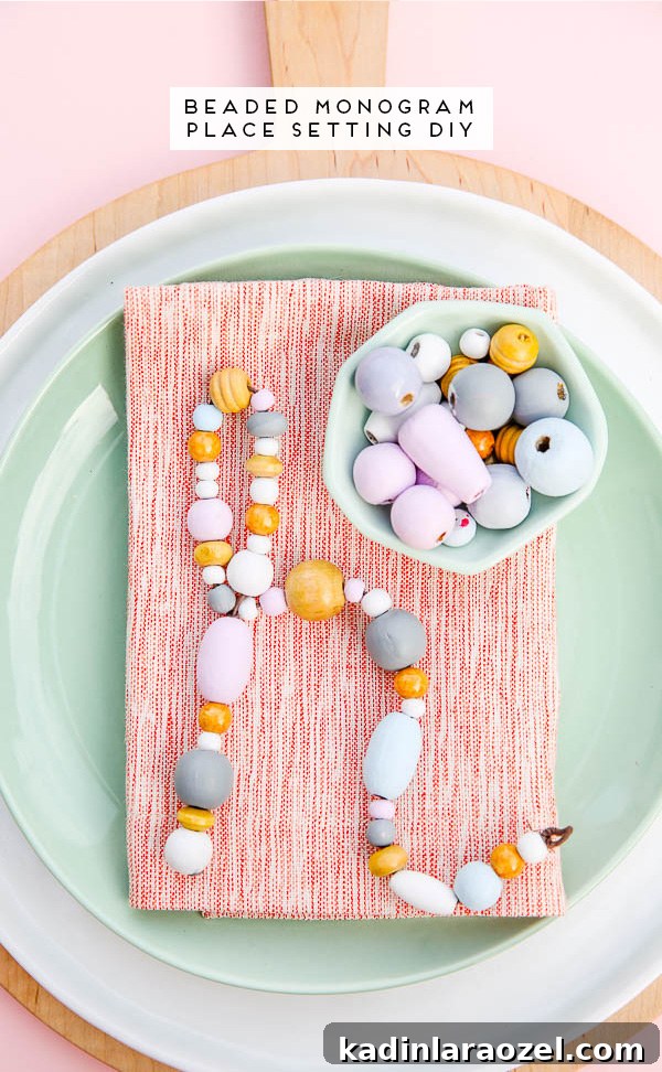 Beaded Monogram Place Settings: DIY Dinner Party Tutorial 4 This unique place setting DIY uses wooden beads and a little bit of wire.