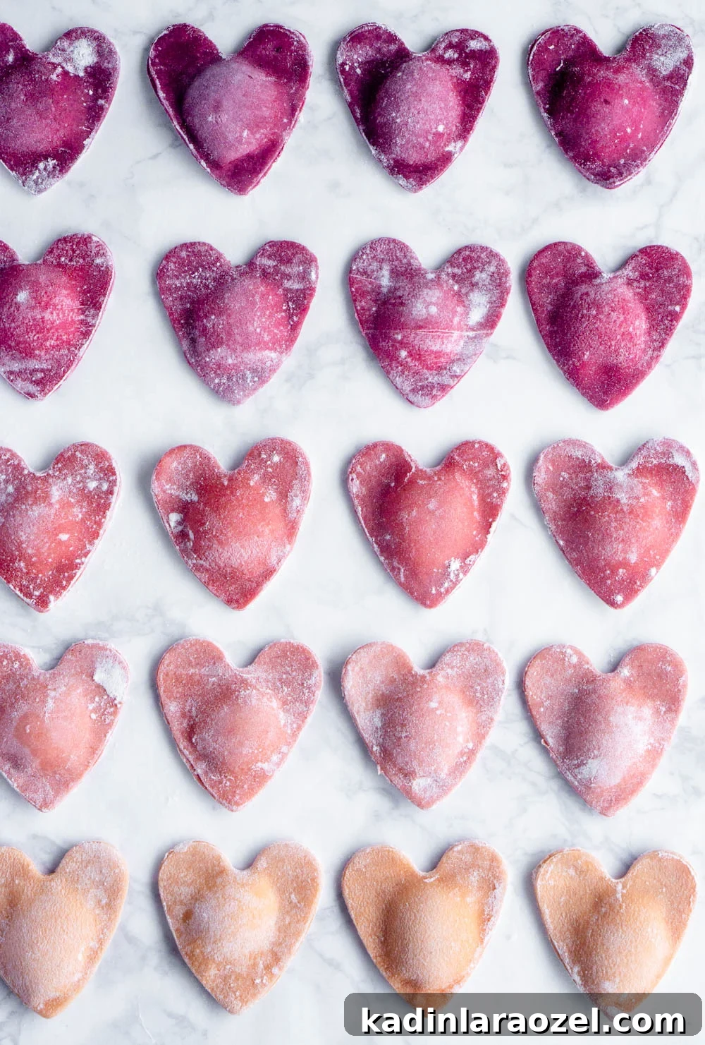 49 Creative DIY Valentine Gift Ideas for Loved Ones 41 heart shaped pasta ravioli in all different shades of pink and purple